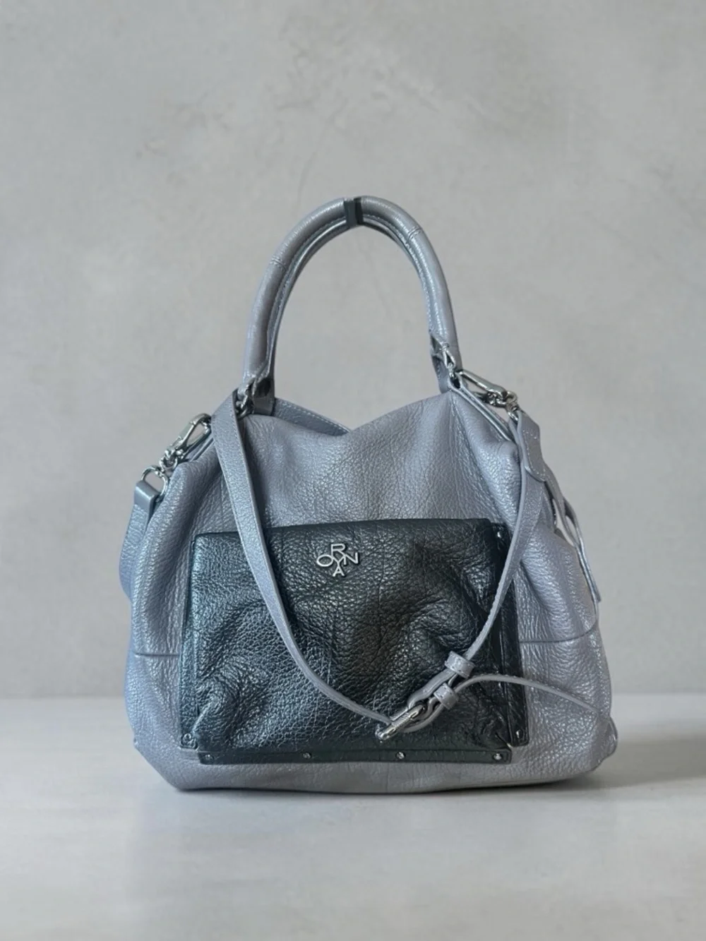 OrYany Leather Hobo Bag Dual Handles Crossbody Shoulder Strap Gray & Black